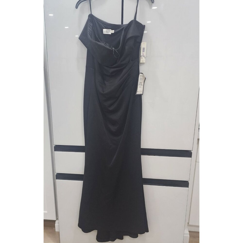 Eliza J Black Sleeveless Draped Gown With Spaghetti Straps Size 10 Formal Wear - Picture 3 of 6